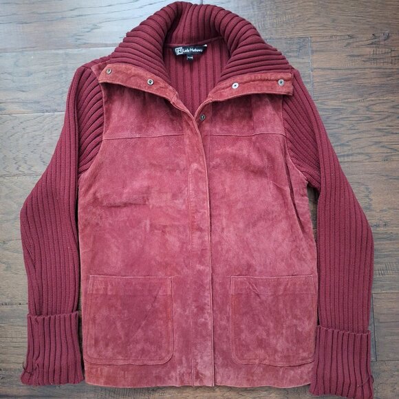 Lady Hathaway Bordeaux Red Suede Sweater Button-Down Jacket - Picture 8 of 8